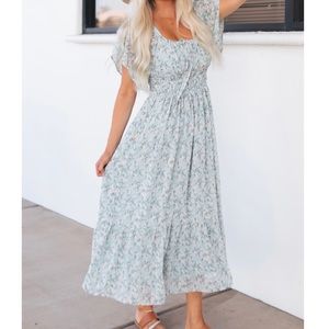 Floral chiffon flutter sleeve midi dress
